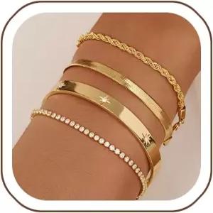 여성용 골드 팔찌 14K 도금 스택 트렌드 참 페이퍼클립 체인 쿠바 링크 레이어드 방수 주얼리 선물용 고급