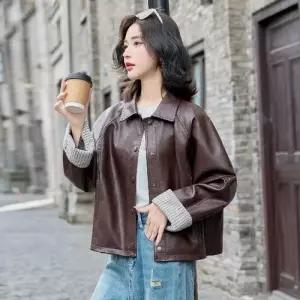 마킷5 여사친 캐주얼 가을 상의 숏 숄카라 가죽 코트 고급스런 소프트 PU 자켓 JEN3