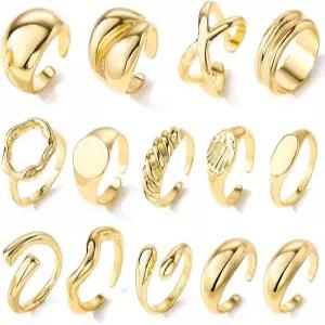 IFKM 골드 청키 반지 세트 여성용 14k 도금 두꺼운 돔 스태커블 오픈 트렌디한 고급 미니멀리스트 주얼리