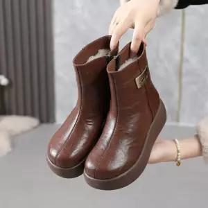 울 빈티지 슬림핏 인솔 힐펌프스 리얼 소 통굽슈즈 여자신발 워싱 가죽 키높이 워커 롱부츠 원템5