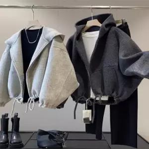 울 모직 혼방 코트 후드 주문에 여자야구점퍼 야크 캐시미어 놀라움 숏 ible1