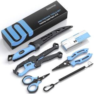 Sidomma 프로 낚시 장비 및 장비 도구 액세서리 키트, 낚시 펜치, 필렛 나이프 가위 , 물고기 립 그리퍼, 물고기 눈금자, 낚시 선물, 남성용 바닷물 낚시, 피싱, 얼음 낚시