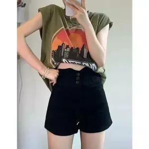 블랙 청 여름 핫팬츠 A라인 와이드 청반바지 빅사이즈 여자청반바지 하이웨스트 반바지 원템2