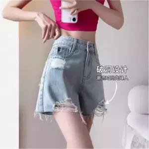 청 빈티지 여름 핫걸 찢어진 와이드 퍼 여자청반바지 반바지 A라인 청반바지 하이웨스트 핫팬츠 원템2