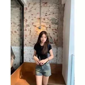 팬츠 청 여름 빈티지 여자청반바지 청반바지 일자 하이웨스트 A라인 핫 원템2