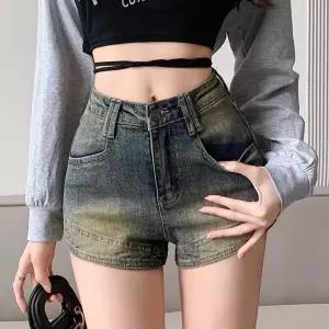 청 빈티지 하계 슬림핏 청반바지 여자청반바지 핫팬츠 하이스트리트 핫매시 A라인 웨스트 원템2