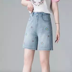 데님 하계 얇은 숏팬츠 여자청반바지 반바지 와이드 자수 A라인 청반바지 하이웨스트 원템2