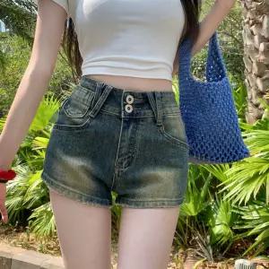 청 빈티지 하계 캐주얼 여자청반바지 청반바지 퍼 하이웨스트 일자 스키니 핫팬츠 원템2