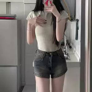 청 빈티지 여름 여자청반바지 청반바지 하이웨스트 슬림핏 핫팬츠 원템2