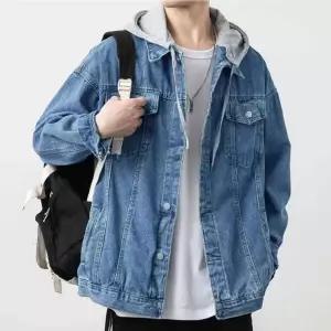 캠퍼스 룩 대학생 남자 간절기 후드 청 데님 자켓