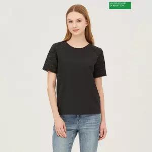 베네통 아울렛 트위드 배색 티셔츠 BATS92431 459877