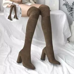 스웨이드 스판 양말재질 통굽 싸이하이 롱부츠 4fY