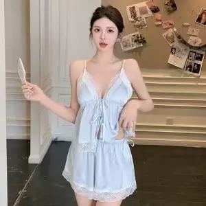 세트 반바지 잠옷 레이스 새틴 커플잠옷세트 쿨링 나시 바람막이 패드 ible1