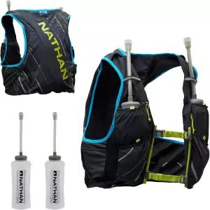 네이선 남성 피나클 레이스 조끼 4L 수분 공급 팩 20온스 소프트 플라스크 2개 러닝 하이킹 방수 습기 제거