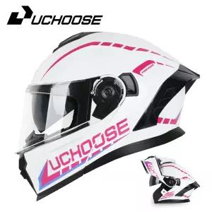 UCHOOSE 오토바이 풀 페이스 헬멧 남성 여성 듀얼 렌즈 헬멧 모토크로스 레이싱 모듈러 플립 업 Casco Moto