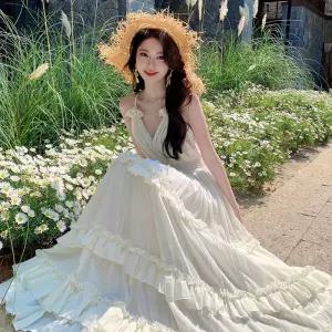 원피스 여자원피스 쉬폰 윈난 해변 바캉스 브이넥 홀터넥 하로니 롱스커트 원템2