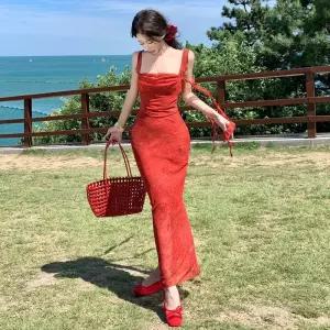 원피스 레드 바캉스 쉬폰 보카시 백프릴 여자원피스 원템1