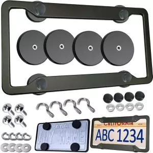 고무 코팅 네오디뮴 자석 4개가 있는 마그네틱 번호판 프레임 - 금속 자동차 범퍼에 드릴이 없는 임시