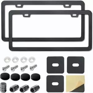 검은색 번호판 프레임 2개의 구멍이 있는 프리미엄 매트 알루미늄 합금 홀더 2팩 방수 녹슬지 않는 범용