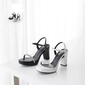 여성 심플 큐빅장식 가보시 스트랩 샌들 펌프스 8cm