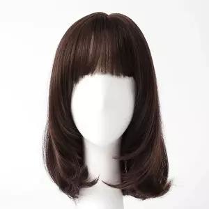 C컬 중단발 통가발 내츄럴브라운 인조모 중년