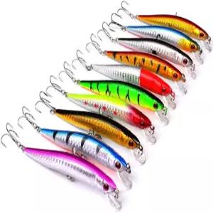 OriGlam 10pcs 낚시 미끼 - 실물과 같은 수영 Minnow 하드 루어 베이스 송어 키트 소금물 담수용 탑워터