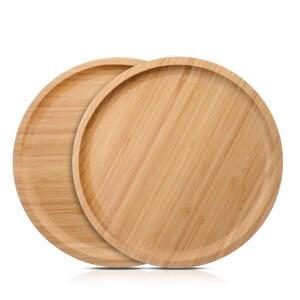 란 2 PCS 대나무 식물 접시 원형 자갈 트레이 실내용 화분 8인치 큰 (20cm)