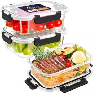 HOTEC 35OZ 유리 식품 보관 용기 뚜껑이 있는 밀폐 점심 과일 - 전자레인지 오븐 냉동실 및 식기세척기