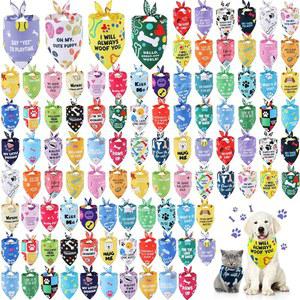 SWEETUDE 100개 프린트 강아지 벌크 반다나 반려동물 격자무늬 턱수염 스카프 캡션