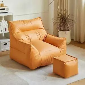 1인용 편한 라운드소파 블랙 좌식 발받침 스툴 포함 윙체어