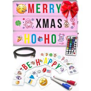 문자가 있는 시네마 라이트 박스 386개의 블랙 & 컬러 문자 및 이모티콘과 2개의 마커가 마퀴 색상 변경 표지판 - 프리미엄 업 레터 보드 16개의 디밍 가능한 리모컨 옵션