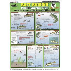 담수 미끼 리깅 차트 1 - 방수 빠른 참조 낚시 가이드 - 살아있는 미끼 리그, 인공 리그 및 하단 리그 - 양면 및 읽기 쉬움 - 초보자를 위한 훌륭한 선물