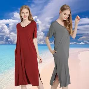 반팔 홈드레스 여름 A라인 롱원피스 여성 홈웨어 잠옷 봄원피스 빅사이즈 여자홈웨어
