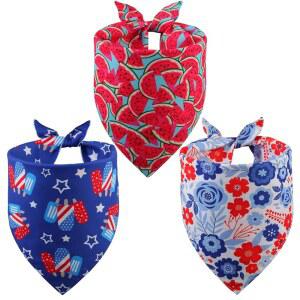 쿼클 여름 3PCS 국기 6종 공용 남녀 강아지 스카프 애국 패턴 대형 반다나 삼각형