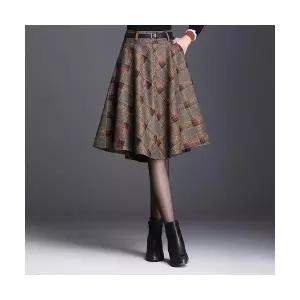 포뇨 여성치마 모던 모직 체크 A라인 우산 스커트 OPH3