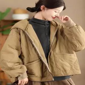 타노스여자 데일리룩 점퍼 집업 야구 항공 후드 패딩 코트 누빔 면 따뜻스트링 캐주얼 솜저고리 KUK1