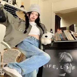 타노스여자 데일리룩 점퍼 집업 야구 항공 레터링 자수 이른 봄 캐주얼 재킷 슬림핏 긴팔 상의 KUK1