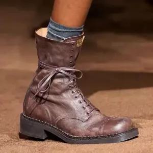 포뇨2 여성 빈티지 미들 소가죽 워커힐 부츠 통굽 마이야르 워커 스트랩 웨지 버전~앵글 라이더 OPH5