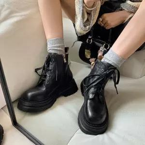 포뇨2 여자 스트랩 미들굽 소가죽 워커힐 리얼 워커 가죽 워싱 키높이 시크 앵클부츠 OPH5