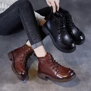 포뇨2 여친 가을 캐주얼 워커힐 통굽 소가죽 워커부츠 경량 럭셔리 싱글 부츠 진가죽 앵클 OPH3
