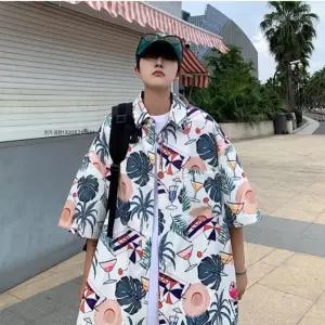 남성 멋짐폭발 솔리드 셔츠 하와이안 반팔 여름 얇은 빅사이즈 비치웨어 OOTD2