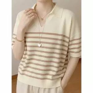 [하프클럽/예쎄]루즈핏 스트라이프 트임 카라 니트(S6MKN013A)