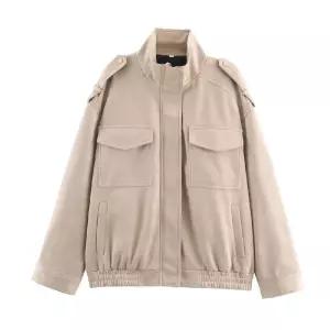 손오반 여성용 데일리룩 점퍼 집업 야구 항공 트렌드 투톤 가죽 하이넥 긴팔 코트 KUK1