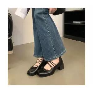 올요아 여친 키작녀 플랫 예쁘다~프렌치리본 작은은 구두 돼지코 미들굽 발레리나 꾹5