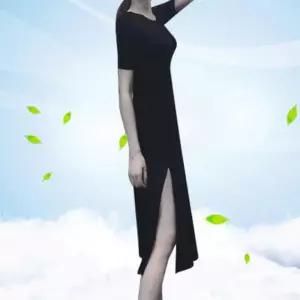 여름 블랙 롱원피스 옆트임 여성 면 편한 반팔 미니 루즈핏 프릴이너웨어