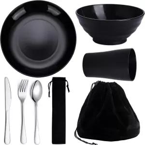 라톤 캠핑 도구 재사용 가능한 가벼운 머그컵 그릇 및 접 된 휴대용 여행용 실버웨어 세트 스테인리스 스틸