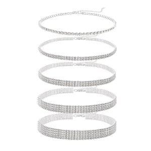 크라이시머 여성용 라인스톤 초커 목걸이 5피스 실버 골드 도금 테니스 목걸이 다인 크리스탈 초커 세트 주얼리