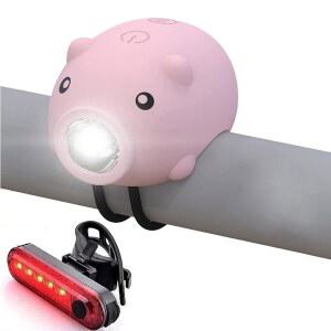 야간 라이딩을 위한 AaiLucky 자전거 조명, 여자 자전거 경적 및 라이트 2 in 1, 충전식 자전거 스쿠터 헤드라이트 및 테일라이트 세트, 3가지 조명 모드, 귀여운 자전거 액세서리