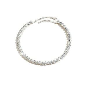 온브리그 라인스톤 테니스 목걸이 실버 초커 목걸이 블링 칼라 목걸이 여성 성명 라운드 프롬 주얼리