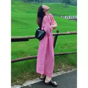 손오천 여성용 원피스 치마 여름 핑크 롱 데일리룩 프렌치 로즈 슬림핏 KUK2